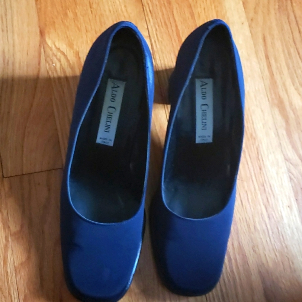 Aldo Chelini Chunky heels Navy Blue made in Italy 7 1/2 M Vintage